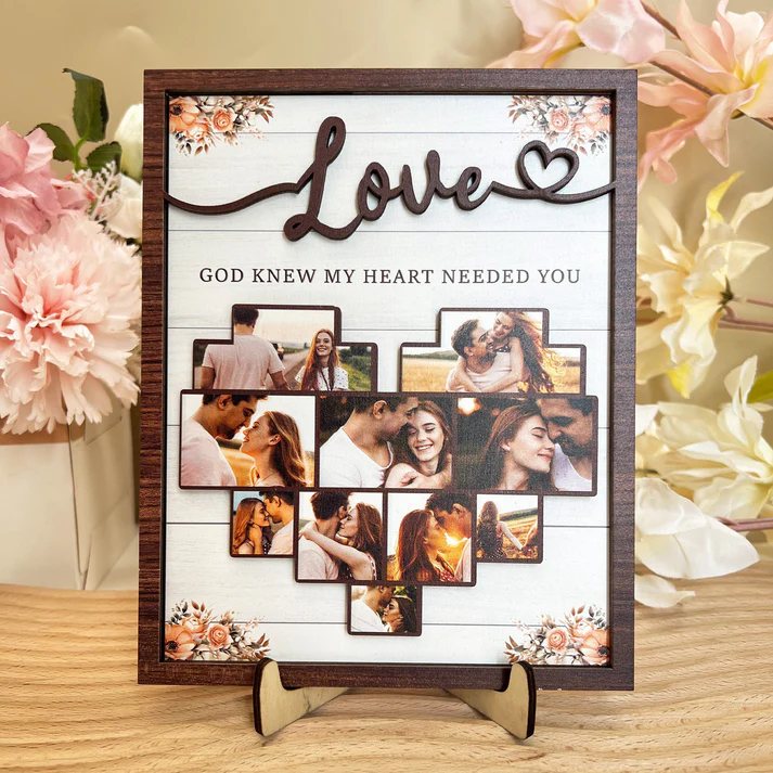 God Knew My Heart Needed You Personalized Wooden Photo Plaque, Gifts For Couple