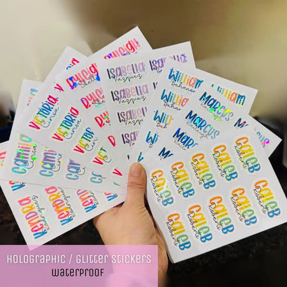 Custom Name Stickers – Waterproof Holographic School Labels