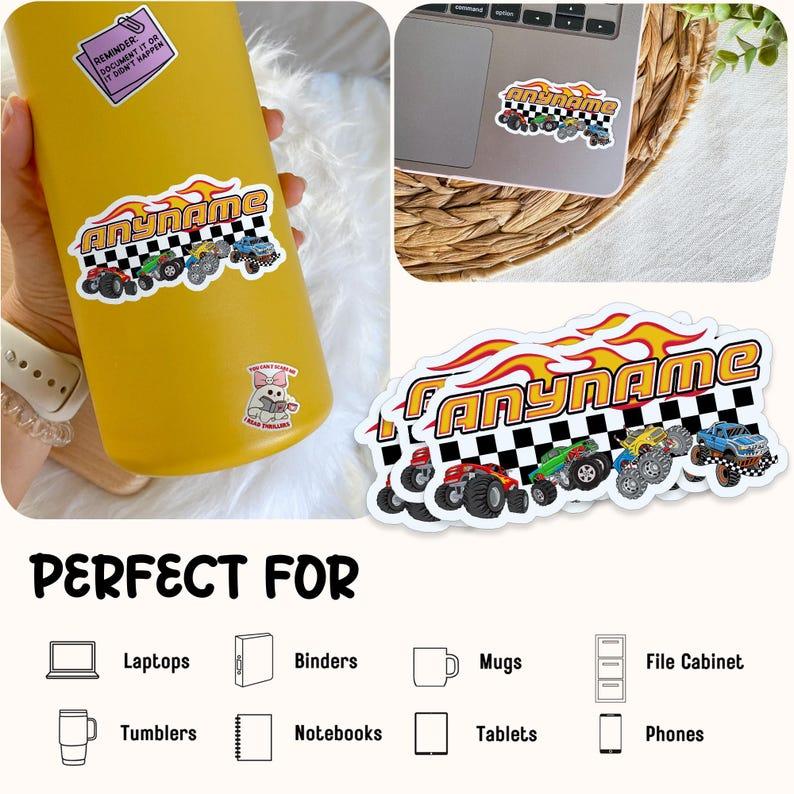 Custom Kids Monster Truck Name Sticker, Personalized Truck Boy Name Racing Waterproof Vinyl Sticker for Cars Bumper Decal