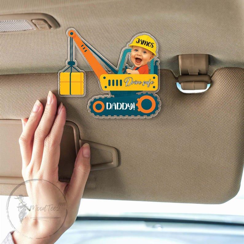 Funny Father's Day Gift, Custom Photo Dad Car Visor Clip, Drive Safe Daddy Gift, Vintage Car Baby Face Visor Clip, Kid Face Toy Car, New Dad