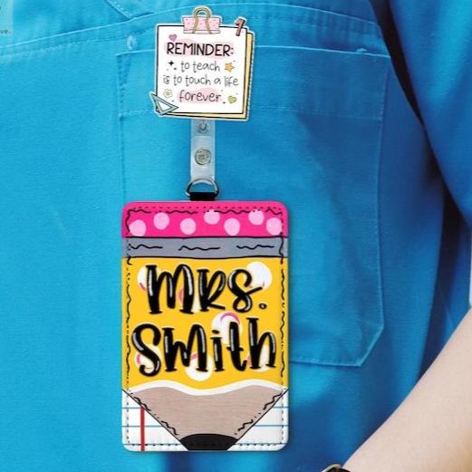 Personalized Teacher Back To School Gift, Pencil Teacher ID Badge Holder, Custom Lanyard Accessories For Educator, Teacher School Supplies