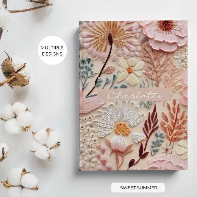 Wildflower Hardcover Personalized Journal, Customized Notebook for Women