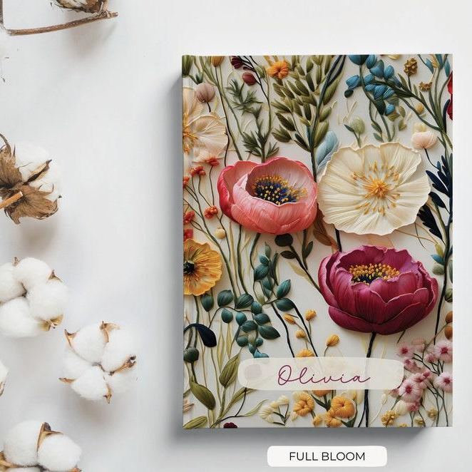 Wildflower Hardcover Personalized Journal, Customized Notebook for Women