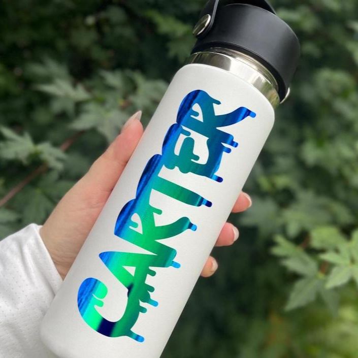 Holographic, Glitter, Glow in the Dark - Custom Vinyl Decal - Personalized Names or Words - Paint Drip - Carter