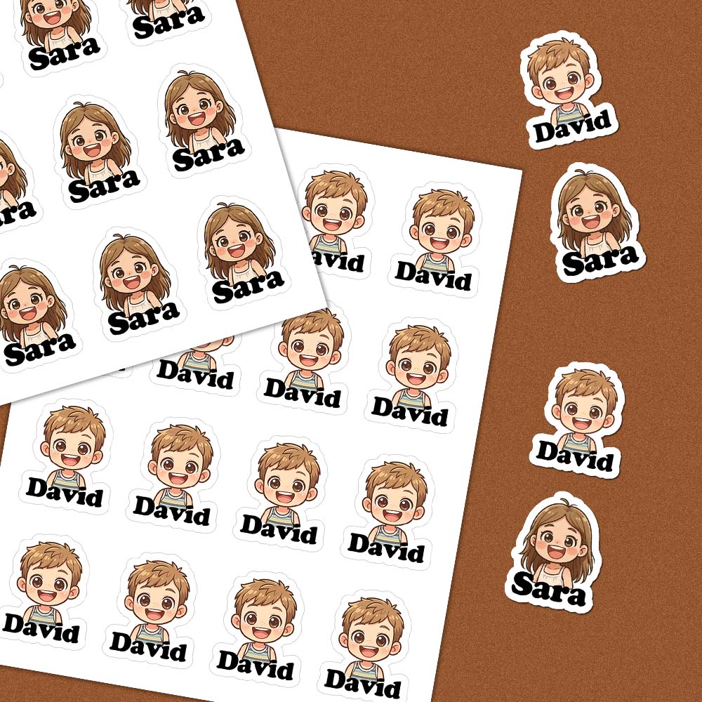 Custom Face Name Label Stickers Cartoon Style from Kid's Photo Back to School Gifts