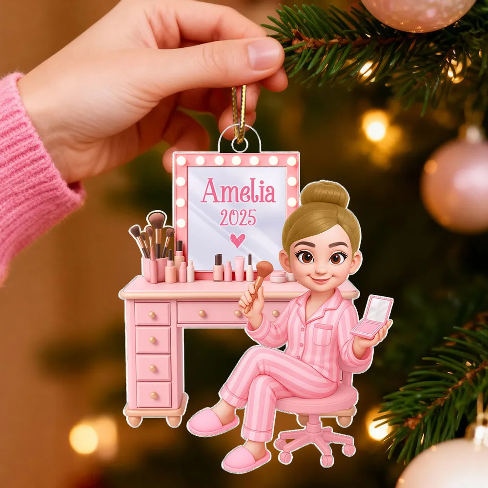 Pink Girl Makeup 3D Effect - Personalized Acrylic Ornament - Christmas Gift for Daughters, Granddaughters, Teen Girls