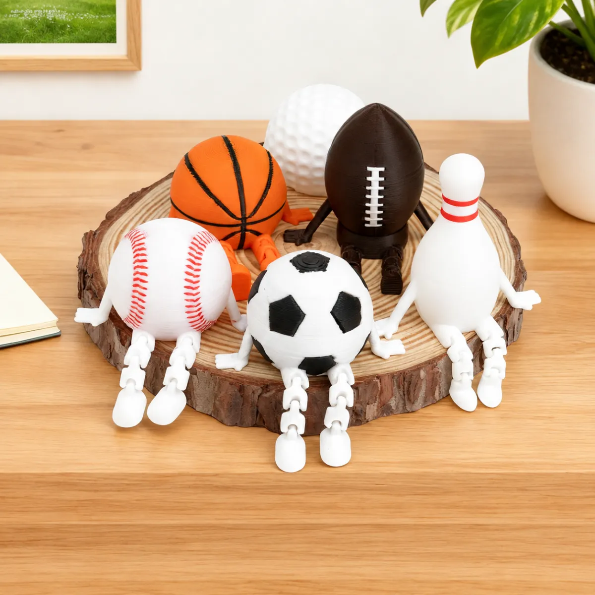 Articulated Sports Ball Desk Buddies – 3D Printed Sitting Fidget Figurines