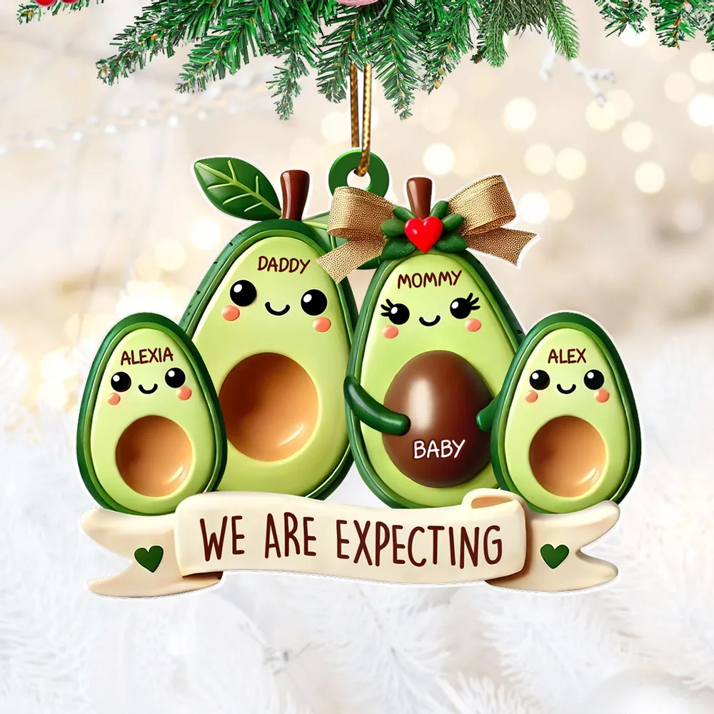 Avocado Expecting Parents With Kids Personlized Acrylic Ornament, Christmas Gift For New Mom New Parents