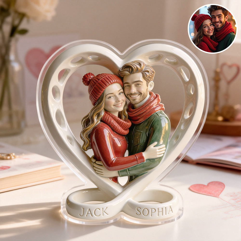 Personalised Infinity Heart Cartoon Photo Ceramic Style Acrylic Plaque - 