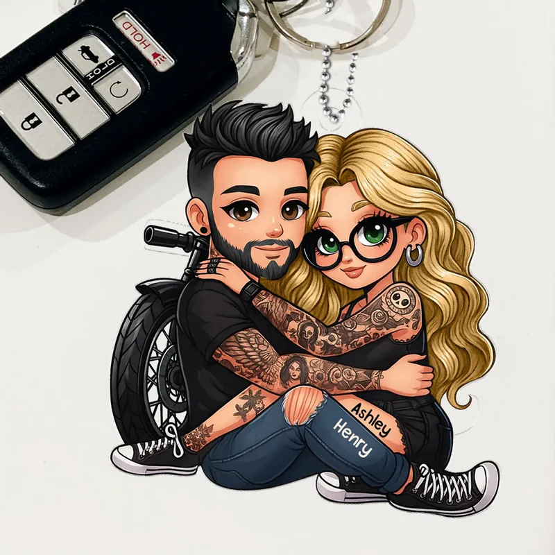 Ride Together Biker Couple Acrylic Car Hanger – Personalized Gift for Motorcycle Lovers