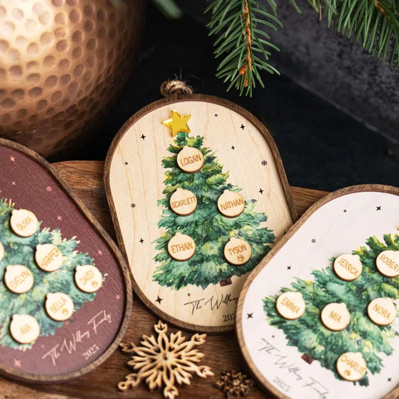 Family Christmas Ornament - 2025 Personalized 3D Ornament With Names - Christmas Tree Ornament