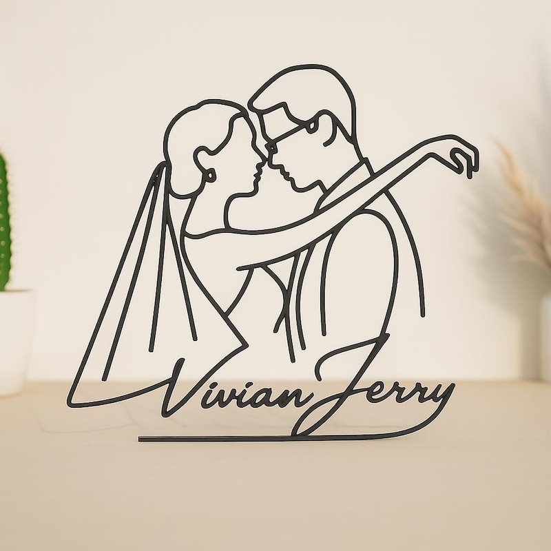 Personalized Couple Silhouette and Name,Line Art Figure,3D Printed Gift,Unique Wedding Portraits Gift,Custom Line Sculpture,Minimalist Decor
