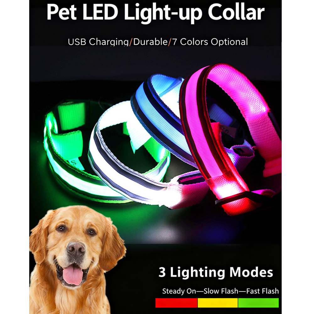 LED Dog Collar with Personalized ID Tag Glowing Light-Up Night Safety Adjustable Pet Collar for Small & Large Dogs Custom Name
