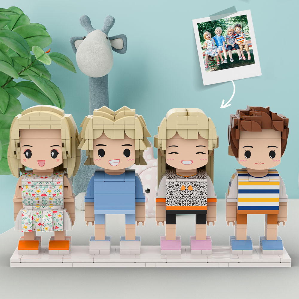 Customizable 4 People Cute Face Custom Brick Figures Full Body Happy Children's Day - 