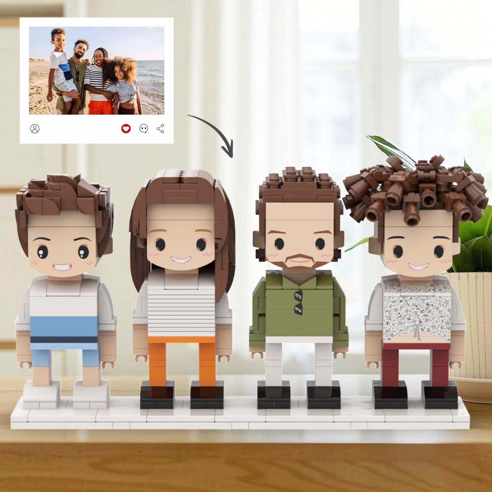 Cute Face Full Body Customizable 4 People Custom Brick Figures Universal Interlocking Plastic Toy - 