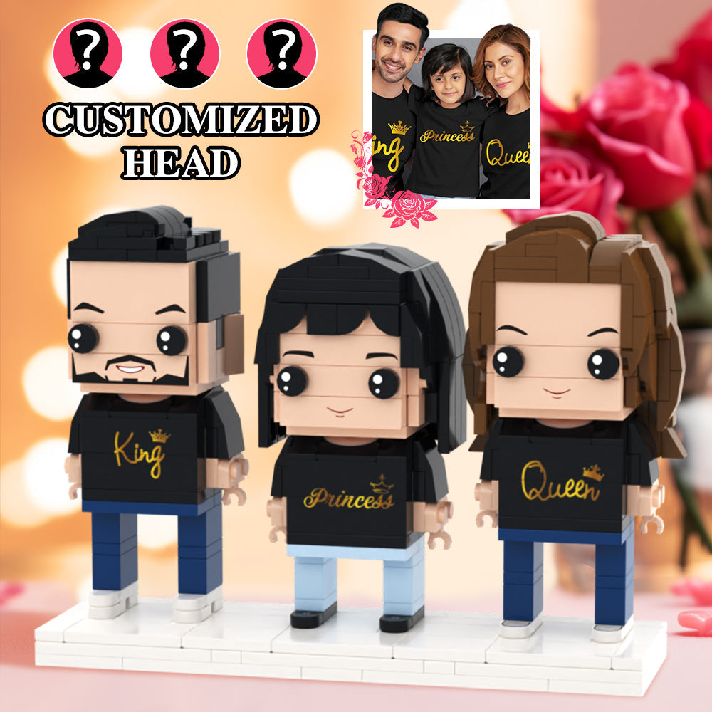Family Matching Shirt King Queen Princess Valentine's Day Full Body Customizable 3 People Custom Brick Figures Small Particle Block - 