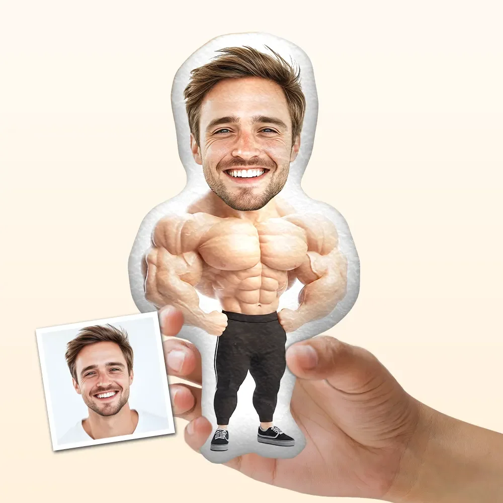 Personalized Minime Throw Pillow Gym Muscle In Black Pants Custom Photo Pillow Gift for Him - 