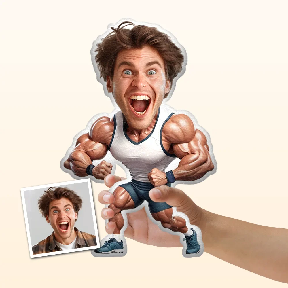 Personalized Minime Throw Pillow Gym Muscle Showing Dude Custom Photo Pillow Gift for Him - 