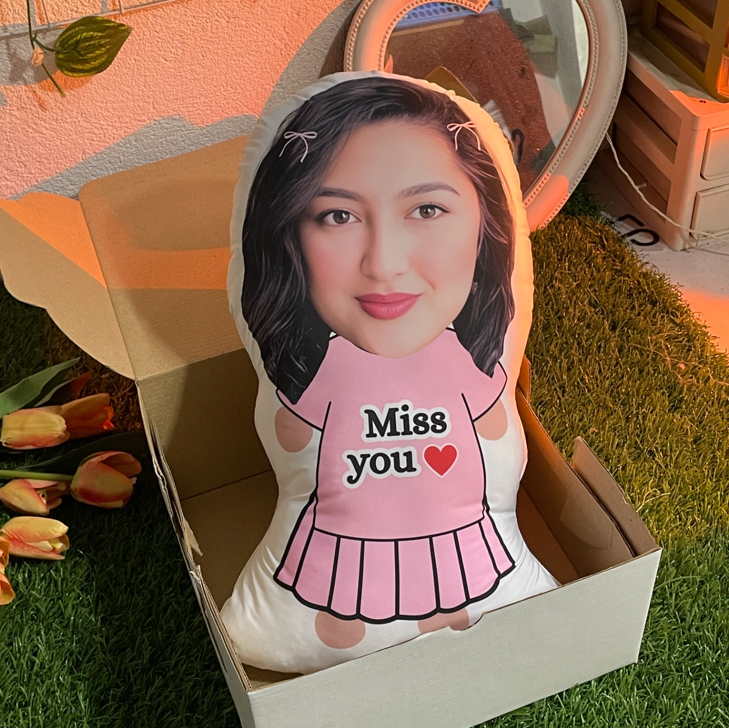 Miss You Mini Me Pillow Custom Face Pillow Personalized Photo Pillow Gift for Her - 