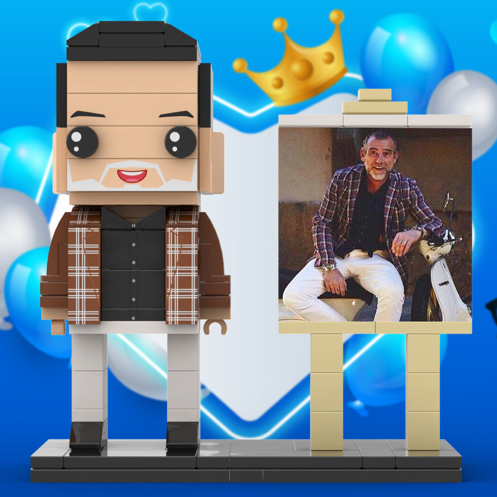 Full Body Customizable 1 Person Cool Daddy  in Classic Plaid Shirt Custom Brick with Frame Figures Small Particle Block Toy Brick Me Figures For Father's Day - 
