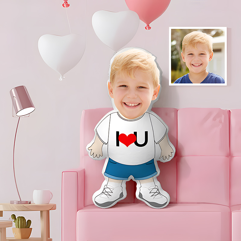 I LOVE U Pillow Custom Face Pillow Personalized Photo Pillow Female Magician Doll Custom MinIMe Pillow