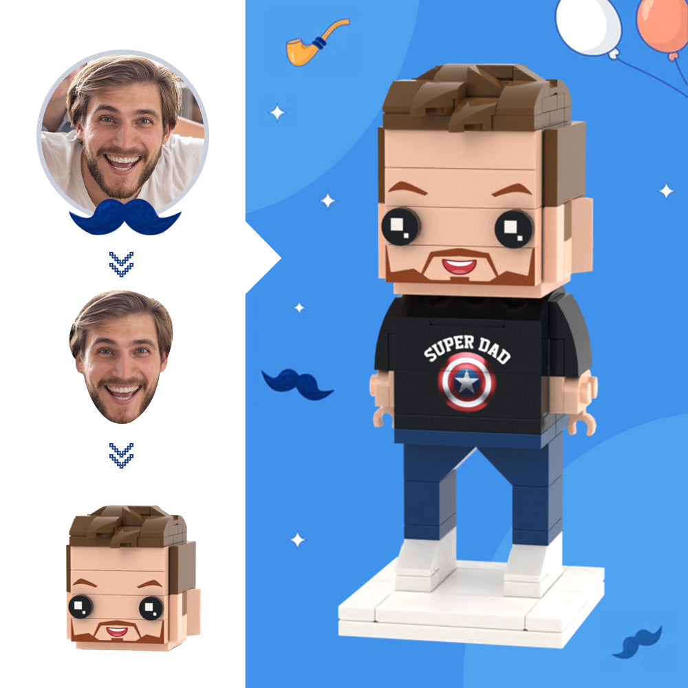 Father's Day Gifts for Dad Custom Head Brick Figures Super Dad Brick Figures Small Particle Block Toy - 