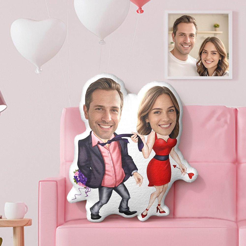 Custom Minime Pillow Couple Cushion Dolls Personalized Red Skirt Tie Photo Face Pillow Valentine's Day Gift