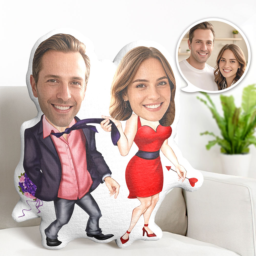 Custom Minime Pillow Couple Cushion Dolls Personalized Red Skirt Tie Photo Face Pillow Valentine's Day Gift