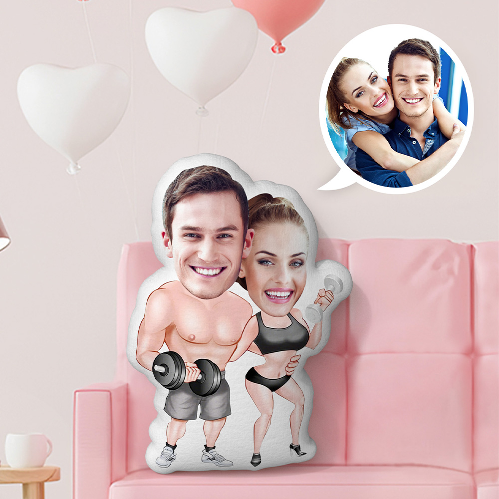 Custom Fitness Couple Face Pillow Heavy Lifting Couple Pillow - 