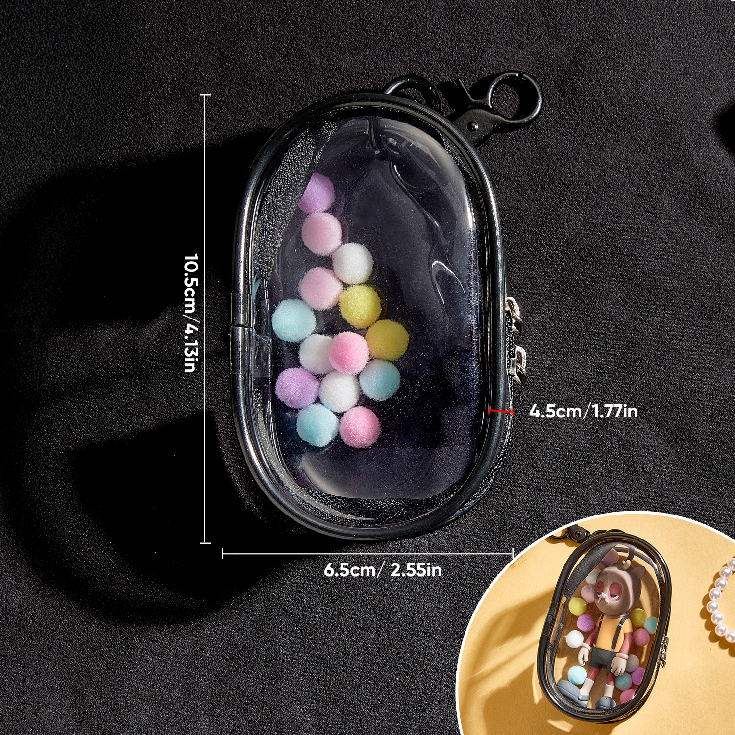 (Fits 8cm Figures) Keychain Display Bag Black - 