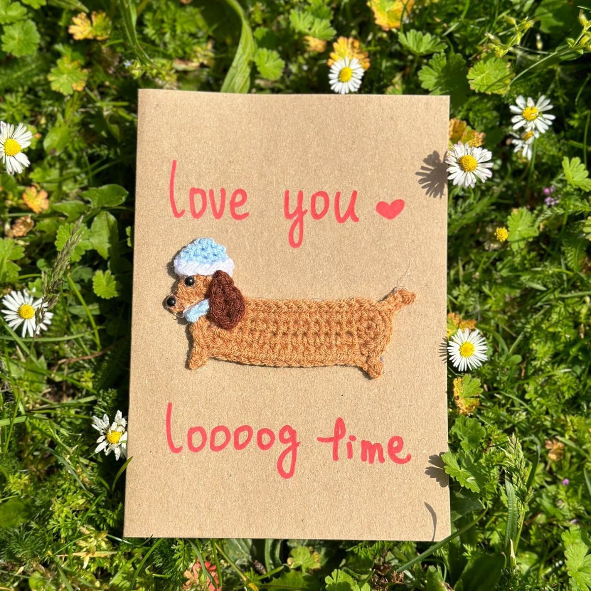Love You Long Time Handmade Crochet Greeting Card 3D Knitted Card - 