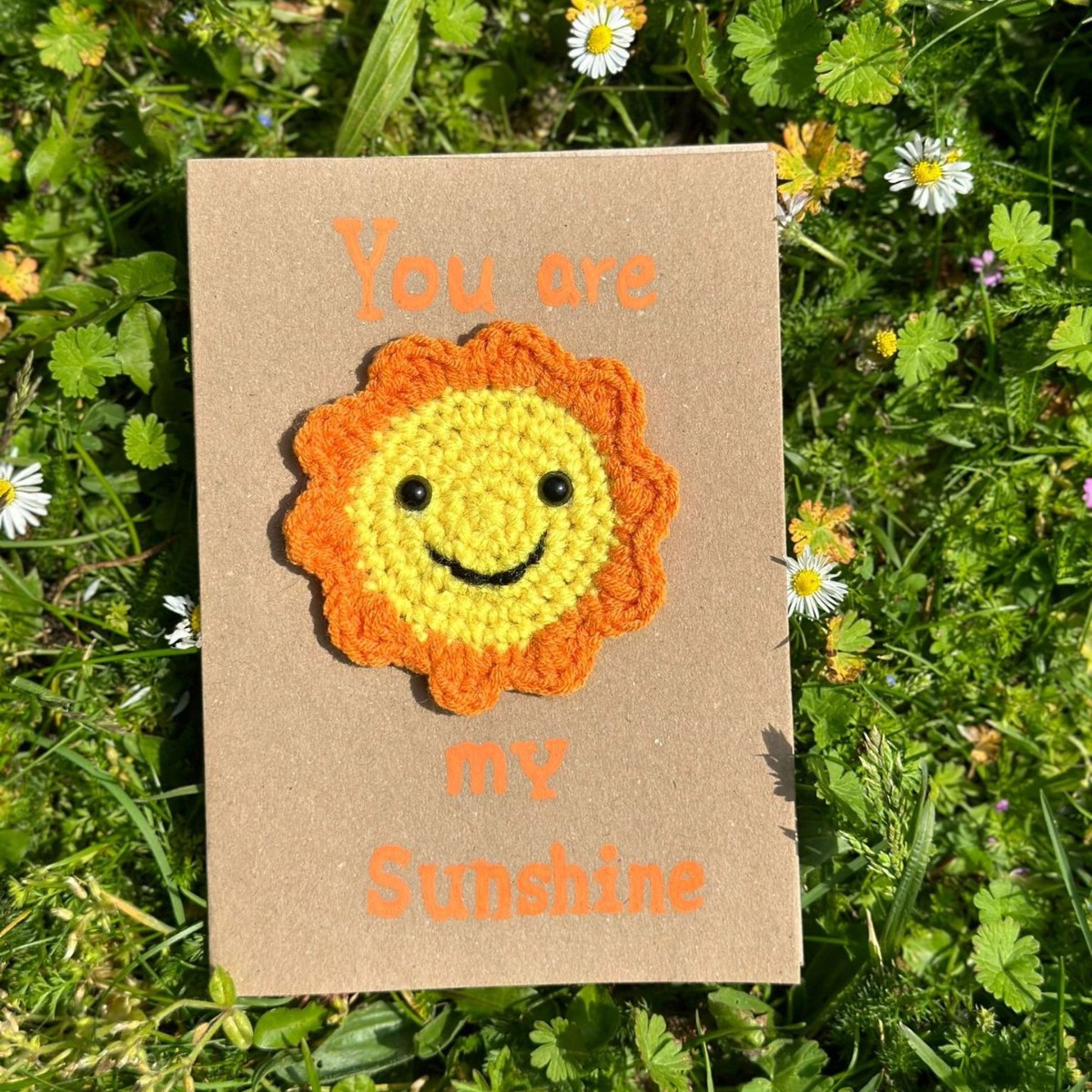 You are My Sunshine Handmade Crochet Greeting Card 3D Knitted Card - 