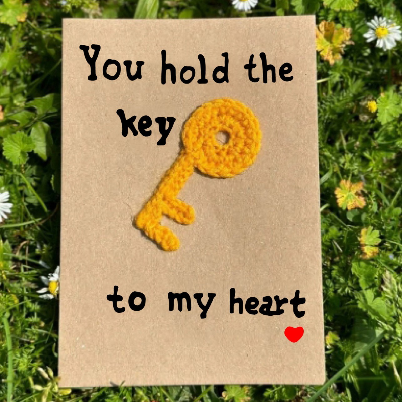 You Hold the Key to My Heart Handmade Crochet Greeting Card 3D Knitted Card - 
