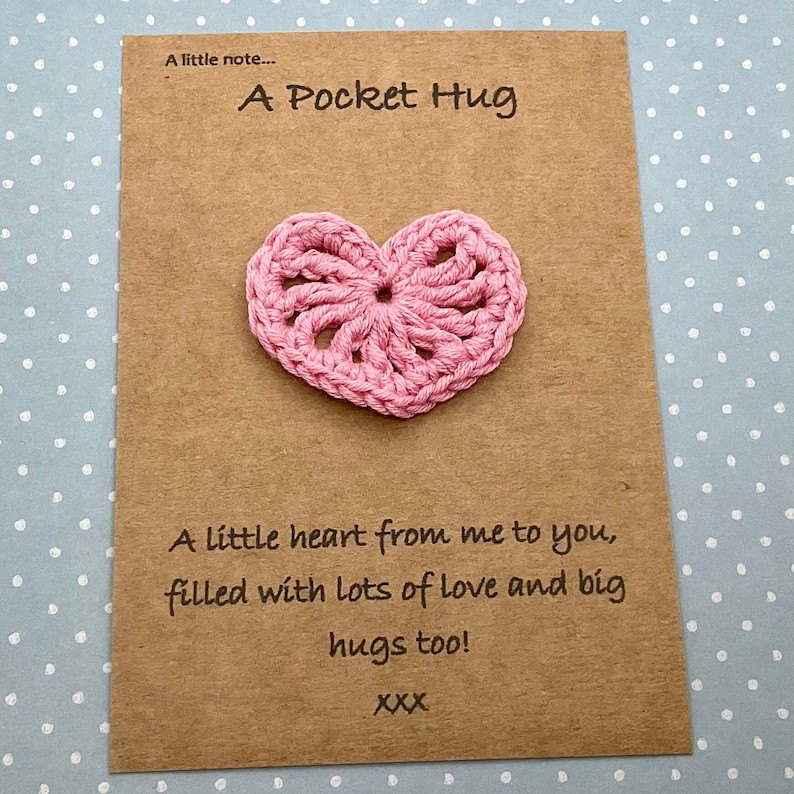 Pink Pocket Hug Handmade Crochet Greeting Card Valentine’s Day 3D Knitted Card, Romantic Gift for Her - 