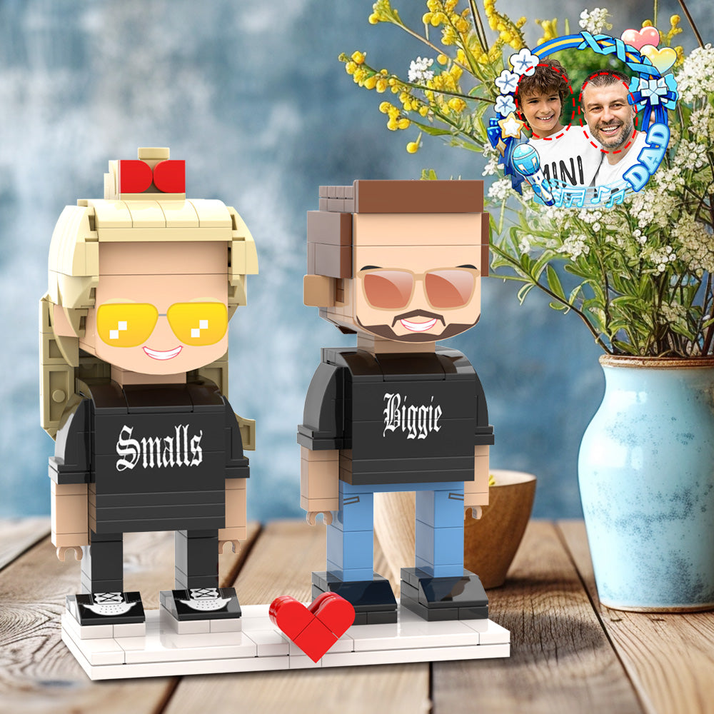 Father's Day Father Daughter Matching Biggie Smalls Shirt Customizable Head 2 People Custom Brick Figures for Daddy On Dad's Day - 
