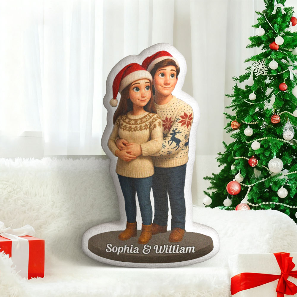 Custom Face Baby 1st Christmas Pillow, Personalized Portrait & Name