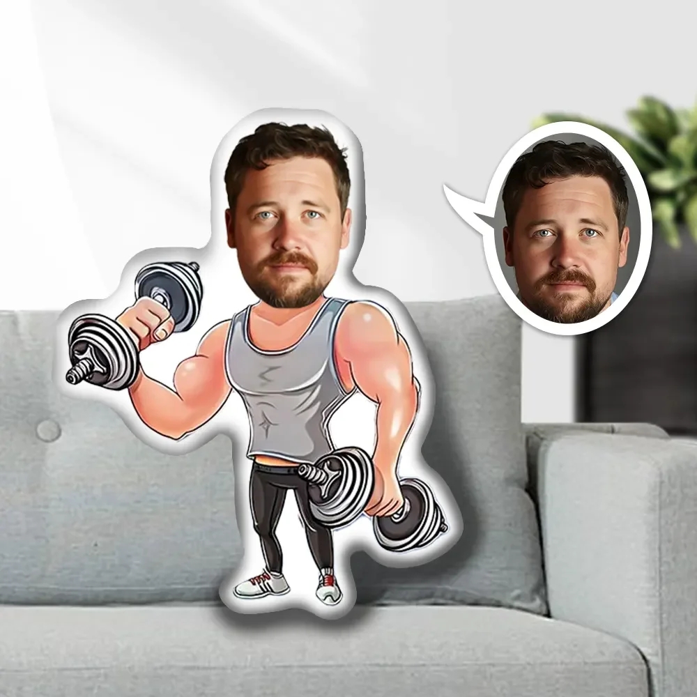 Custom Photo Face Pillow, Fitness Man Lifting Dumbbells Face Pillow, Face Picture Pillow Doll Face Body Pillow Personalized Doll - 