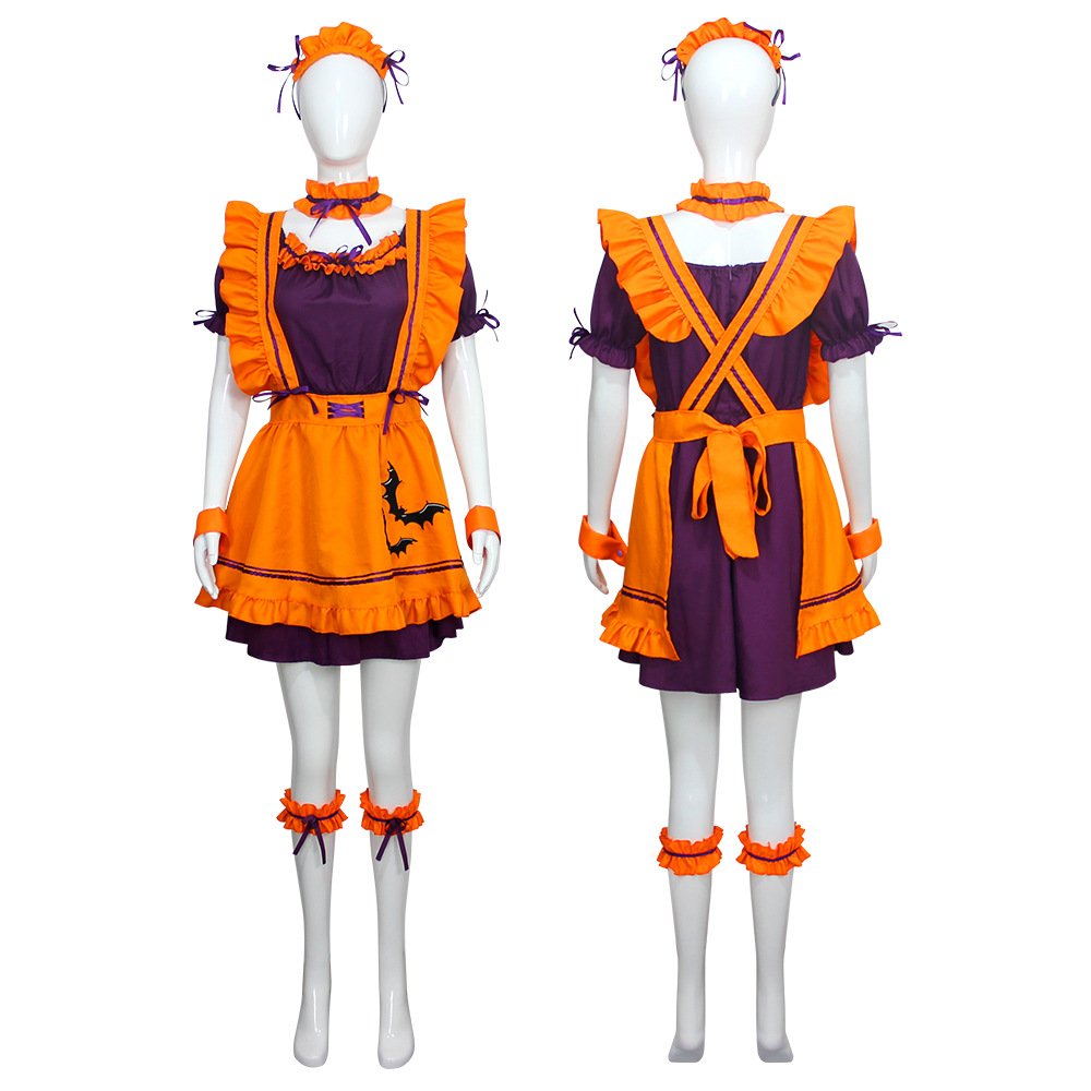Embroidery Orange Maid Dress Halloween Carnival Suit Cosplay Costumes