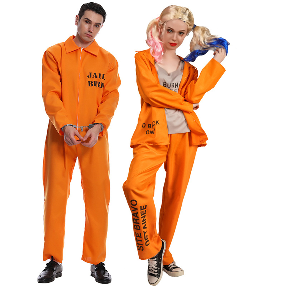 Halloween male and female couples orange prisoner cosplay party costume jumpsuit uniform suit