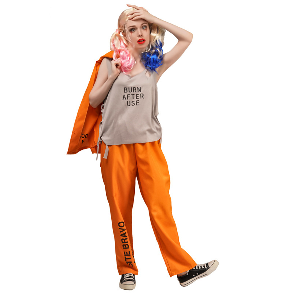 Halloween male and female couples orange prisoner cosplay party costume jumpsuit uniform suit