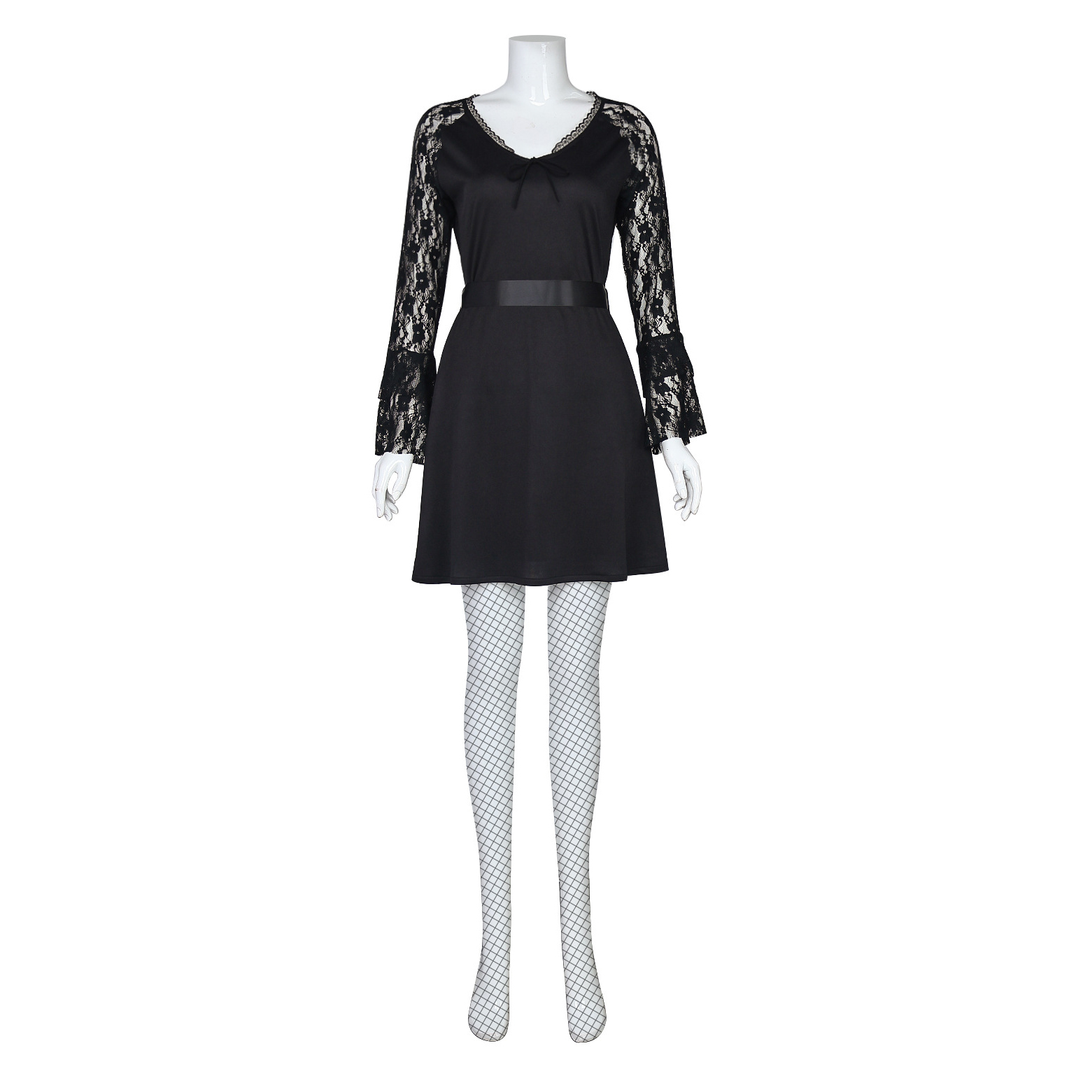 Lisa Frankenstein Misty Cosplay Costume Women Black Lace Long-sleeved Dress Party Carnival