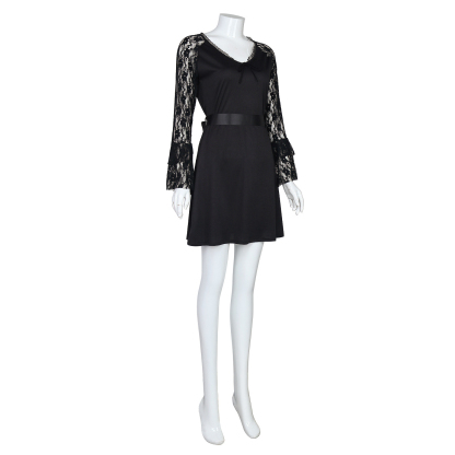 Lisa Frankenstein Misty Cosplay Costume Women Black Lace Long-sleeved Dress Party Carnival