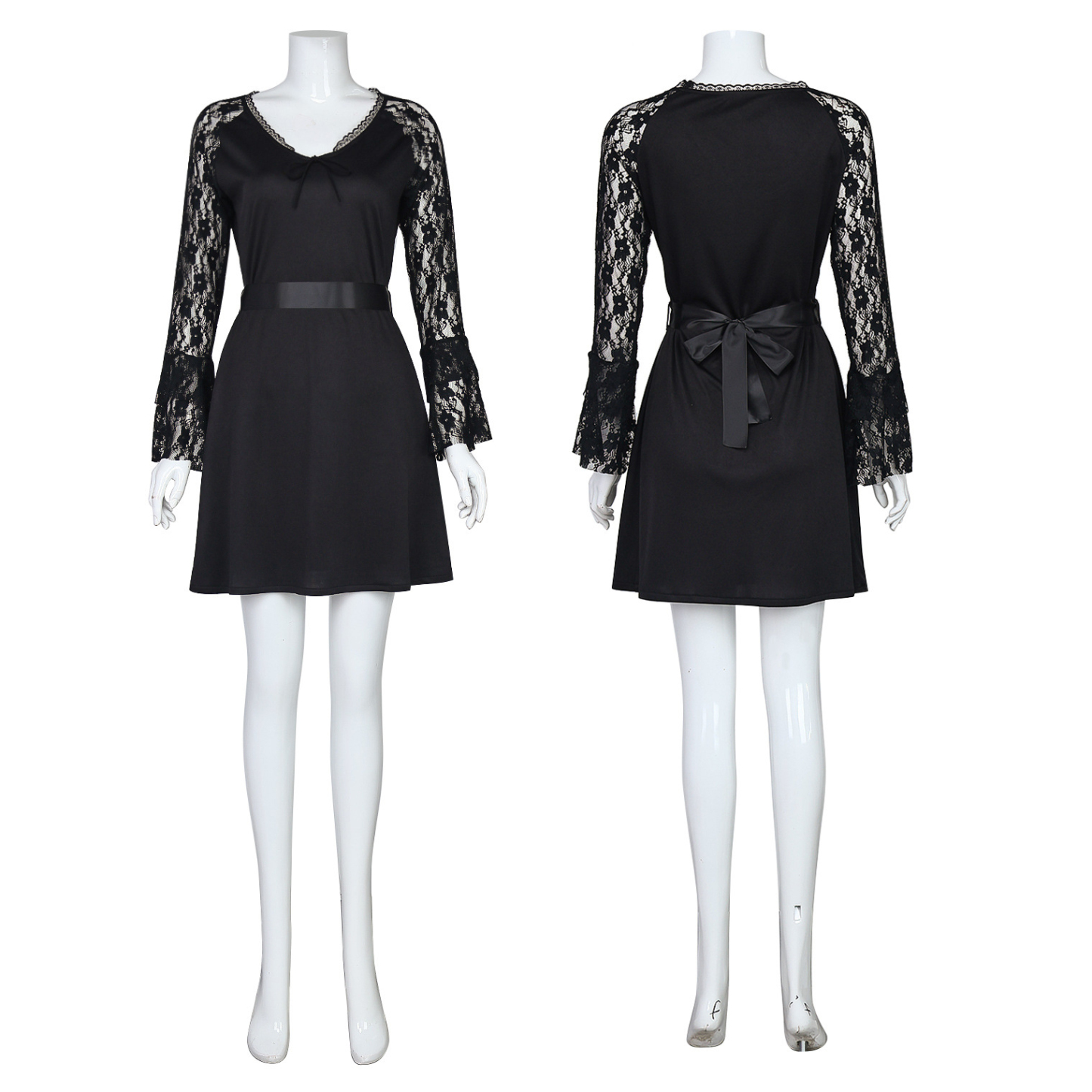 Lisa Frankenstein Misty Cosplay Costume Women Black Lace Long-sleeved Dress Party Carnival