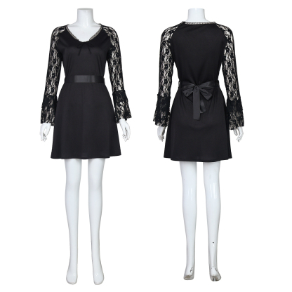 Lisa Frankenstein Misty Cosplay Costume Women Black Lace Long-sleeved Dress Party Carnival
