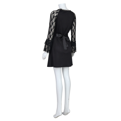 Lisa Frankenstein Misty Cosplay Costume Women Black Lace Long-sleeved Dress Party Carnival