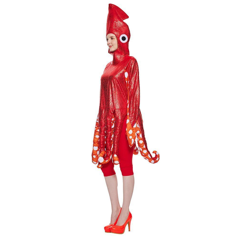 Adult Spoof Squid Costume Red Leggings Funny Novelty Halloween Cosplay Jumpsuit