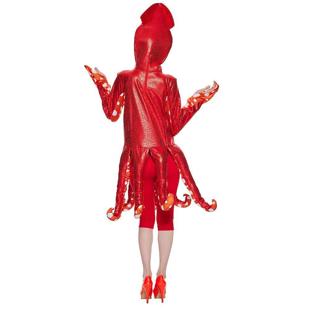 Adult Spoof Squid Costume Red Leggings Funny Novelty Halloween Cosplay Jumpsuit