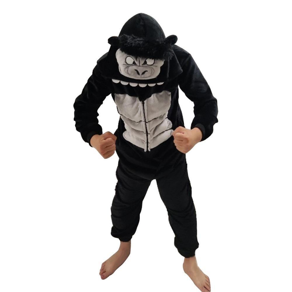 Black King Kong Costume Suit Animal Kigurumi Cartoon Flannel Onesie for Adults
