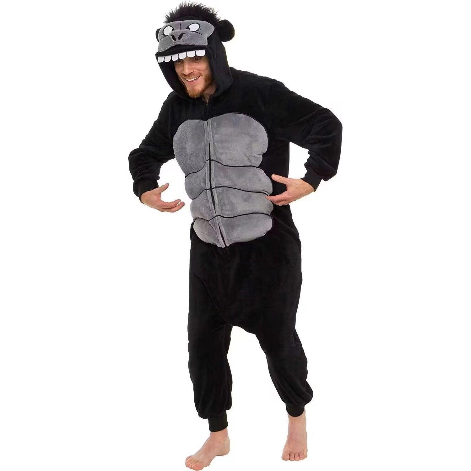 Black King Kong Costume Suit Cartoon Animal Kigurumi Flannel Onesie for Adults