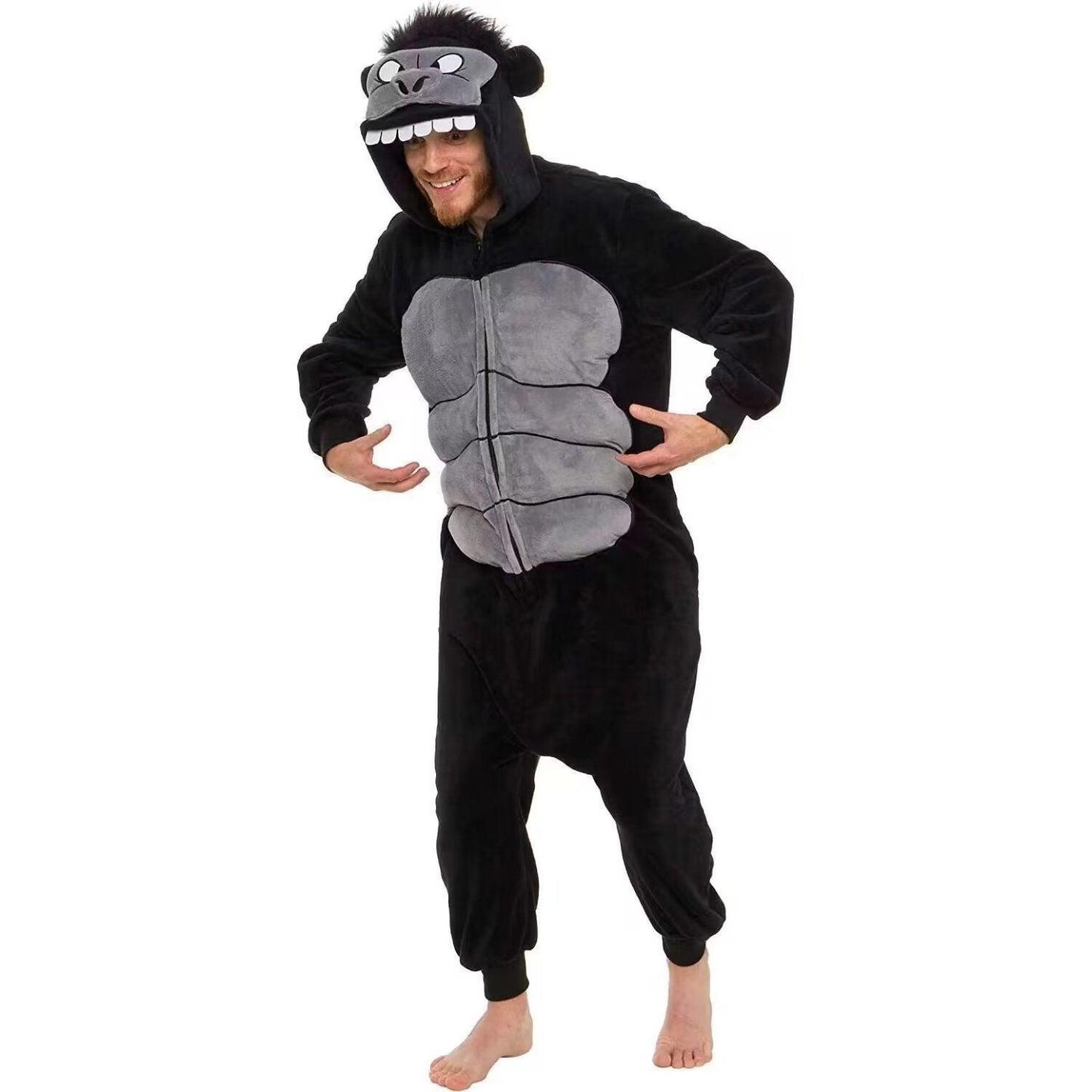 Black King Kong Costume Suit Cartoon Animal Kigurumi Flannel Onesie for Adults